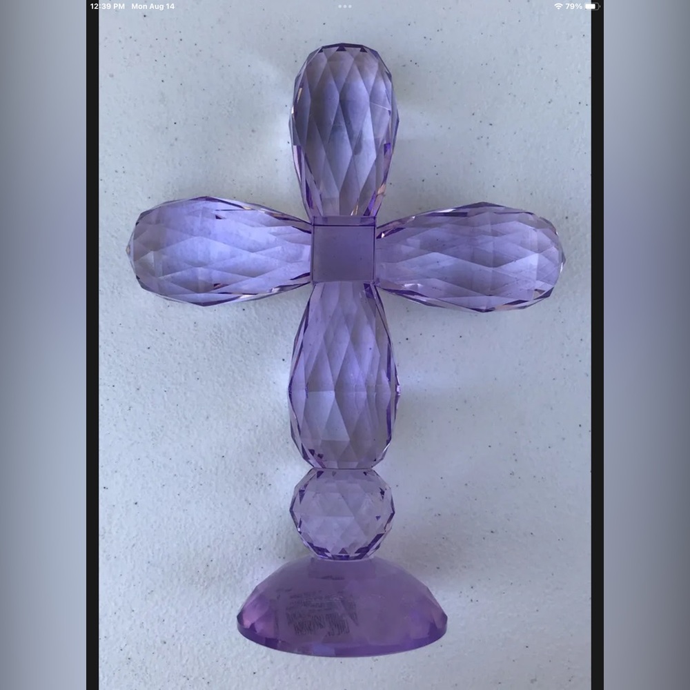 Oleg Cassini Faceted Purple Crystal Faceted Cross 7 “ Signed & Label Christian